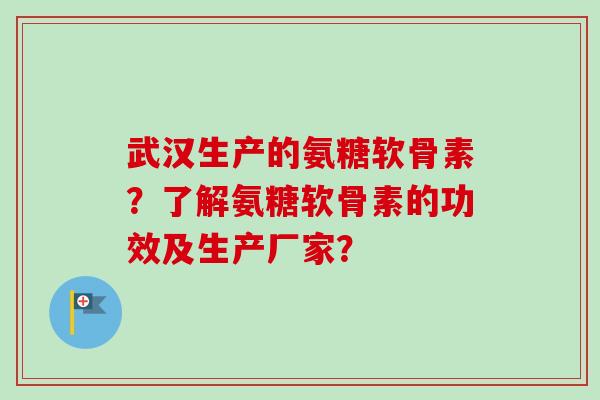 武汉生产的氨糖软骨素？了解氨糖软骨素的功效及生产厂家？