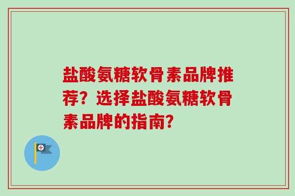盐酸氨糖软骨素品牌推荐？选择盐酸氨糖软骨素品牌的指南？