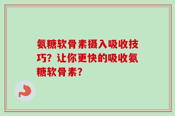 氨糖软骨素摄入吸收技巧？让你更快的吸收氨糖软骨素？