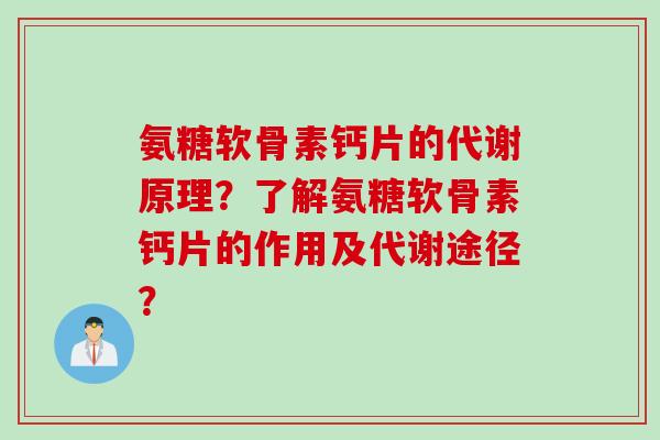 氨糖软骨素钙片的代谢原理？了解氨糖软骨素钙片的作用及代谢途径？