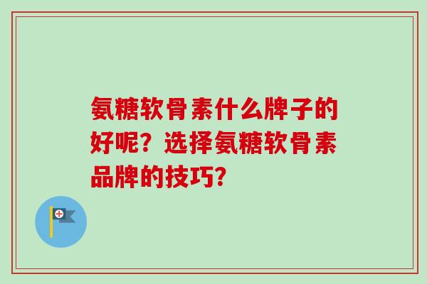 氨糖软骨素什么牌子的好呢？选择氨糖软骨素品牌的技巧？