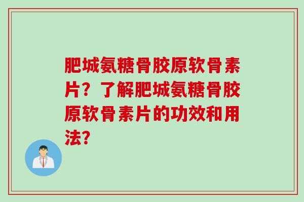 肥城氨糖骨胶原软骨素片？了解肥城氨糖骨胶原软骨素片的功效和用法？