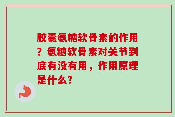 胶囊氨糖软骨素的作用？氨糖软骨素对关节到底有没有用，作用原理是什么？