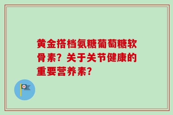 黄金搭档氨糖葡萄糖软骨素？关于关节健康的重要营养素？