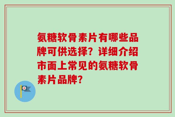 氨糖软骨素片有哪些品牌可供选择？详细介绍市面上常见的氨糖软骨素片品牌？
