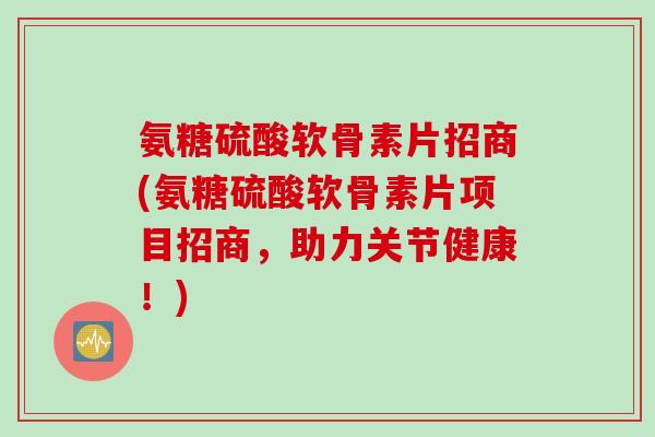 氨糖硫酸软骨素片招商(氨糖硫酸软骨素片项目招商，助力关节健康！)
