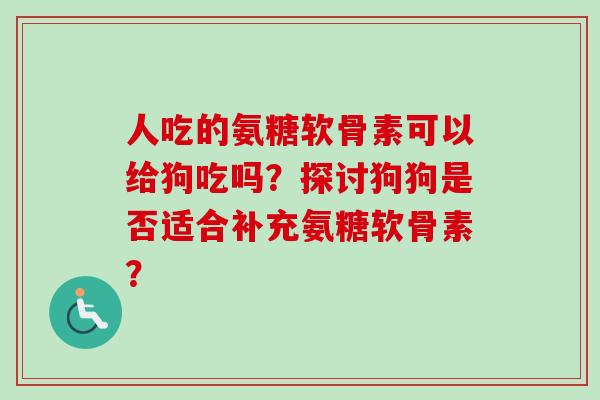 人吃的氨糖软骨素可以给狗吃吗？探讨狗狗是否适合补充氨糖软骨素？