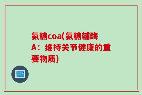 氨糖coa(氨糖辅酶A：维持关节健康的重要物质)