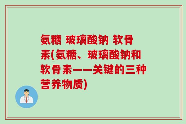 氨糖 玻璃酸钠 软骨素(氨糖、玻璃酸钠和软骨素——关键的三种营养物质)