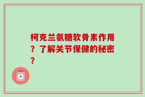 柯克兰氨糖软骨素作用？了解关节保健的秘密？