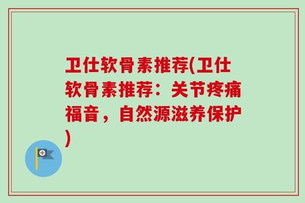 卫仕软骨素推荐(卫仕软骨素推荐：关节疼痛福音，自然源滋养保护)