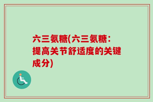 六三氨糖(六三氨糖：提高关节舒适度的关键成分)