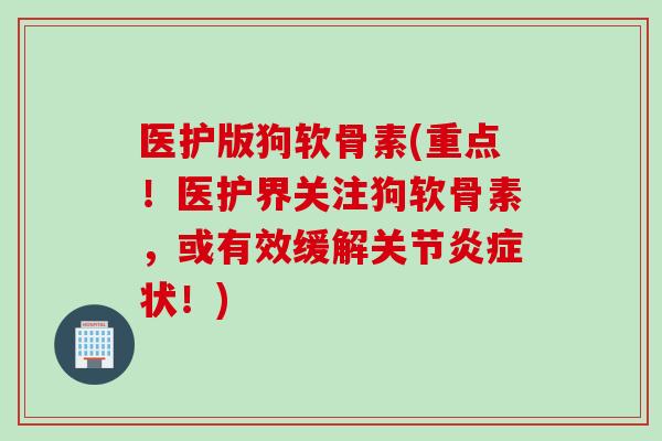 医护版狗软骨素(重点！医护界关注狗软骨素，或有效缓解关节炎症状！)