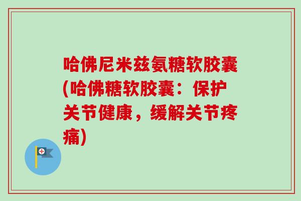哈佛尼米兹氨糖软胶囊(哈佛糖软胶囊：保护关节健康，缓解关节疼痛)