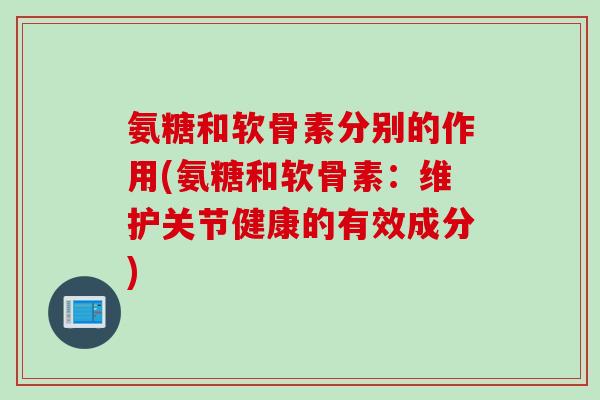 氨糖和软骨素分别的作用(氨糖和软骨素：维护关节健康的有效成分)