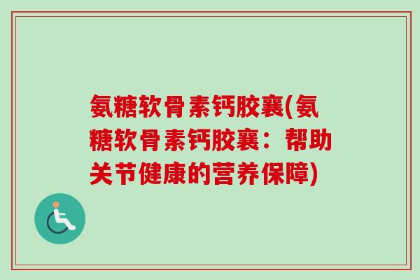 氨糖软骨素钙胶襄(氨糖软骨素钙胶襄：帮助关节健康的营养保障)