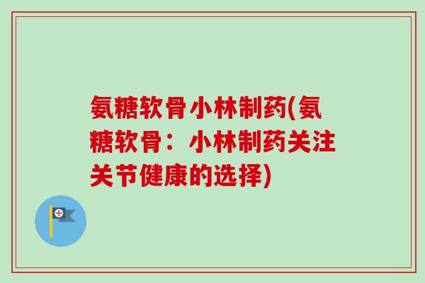 氨糖软骨小林制药(氨糖软骨：小林制药关注关节健康的选择)