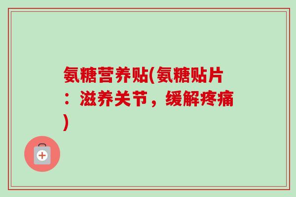 氨糖营养贴(氨糖贴片：滋养关节，缓解疼痛)
