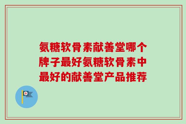 氨糖软骨素献善堂哪个牌子最好氨糖软骨素中最好的献善堂产品推荐