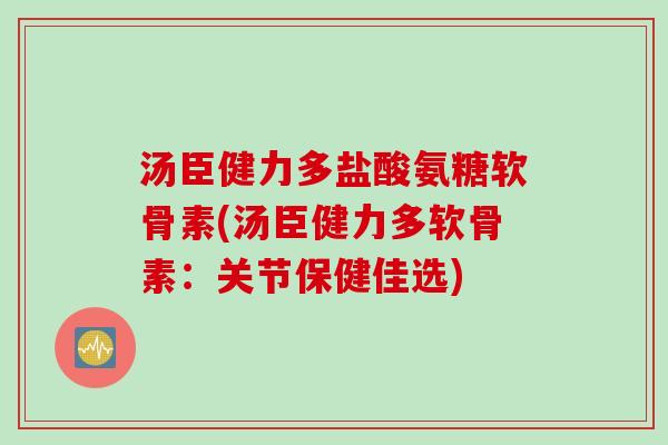 汤臣健力多盐酸氨糖软骨素(汤臣健力多软骨素：关节保健佳选)