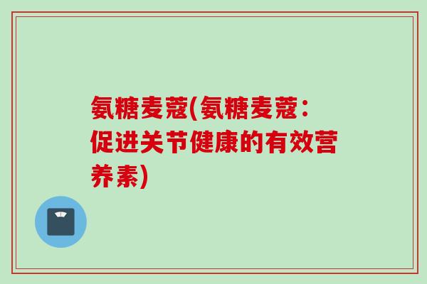 氨糖麦蔻(氨糖麦蔻：促进关节健康的有效营养素)