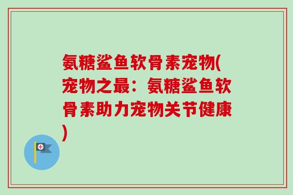 氨糖鲨鱼软骨素宠物(宠物之最：氨糖鲨鱼软骨素助力宠物关节健康)