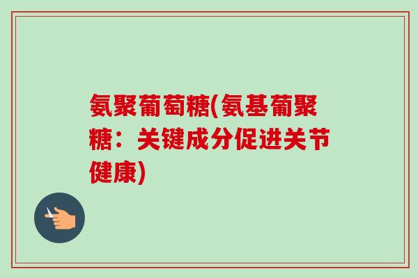 氨聚葡萄糖(氨基葡聚糖：关键成分促进关节健康)