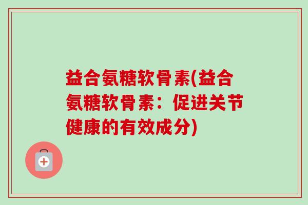 益合氨糖软骨素(益合氨糖软骨素：促进关节健康的有效成分)