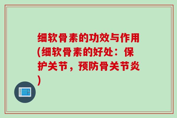 细软骨素的功效与作用(细软骨素的好处：保护关节，预防骨关节炎)