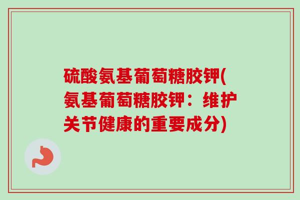 硫酸氨基葡萄糖胶钾(氨基葡萄糖胶钾：维护关节健康的重要成分)