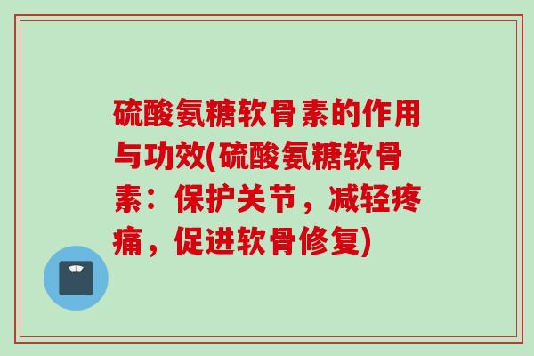 硫酸氨糖软骨素的作用与功效(硫酸氨糖软骨素：保护关节，减轻疼痛，促进软骨修复)