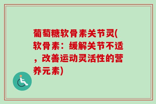 葡萄糖软骨素关节灵(软骨素：缓解关节不适，改善运动灵活性的营养元素)