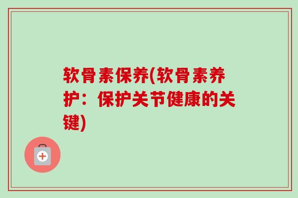 软骨素保养(软骨素养护：保护关节健康的关键)
