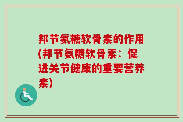 邦节氨糖软骨素的作用(邦节氨糖软骨素：促进关节健康的重要营养素)