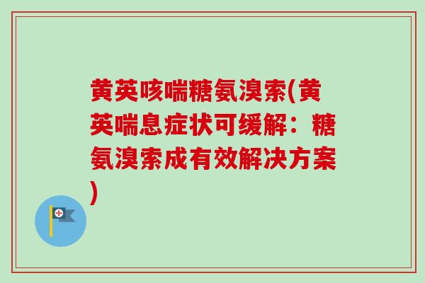 黄英咳喘糖氨溴索(黄英喘息症状可缓解：糖氨溴索成有效解决方案)