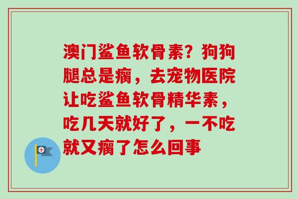 澳门鲨鱼软骨素？狗狗腿总是瘸，去宠物医院让吃鲨鱼软骨精华素，吃几天就好了，一不吃就又瘸了怎么回事