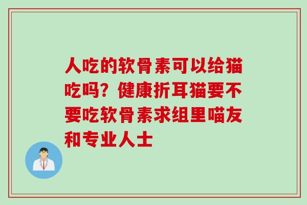 人吃的软骨素可以给猫吃吗?健康折耳猫要不要吃软骨素求组里喵友和专业人士 人吃的软骨素可以给猫吃吗?健康折耳猫要不要吃软骨素求组里喵友和专业人士