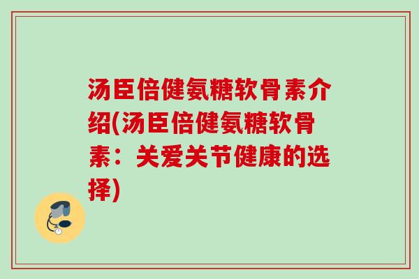 汤臣倍健氨糖软骨素介绍(汤臣倍健氨糖软骨素：关爱关节健康的选择)
