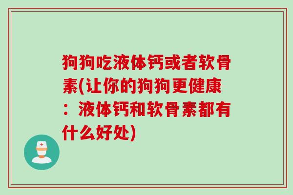 狗狗吃液体钙或者软骨素(让你的狗狗更健康：液体钙和软骨素都有什么好处)