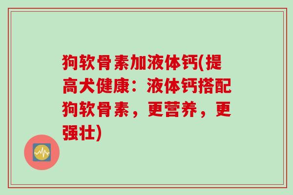狗软骨素加液体钙(提高犬健康：液体钙搭配狗软骨素，更营养，更强壮)