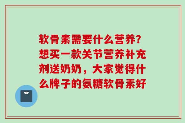 软骨素需要什么营养？想买一款关节营养补充剂送奶奶，大家觉得什么牌子的氨糖软骨素好