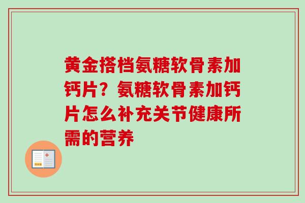 黄金搭档氨糖软骨素加钙片？氨糖软骨素加钙片怎么补充关节健康所需的营养