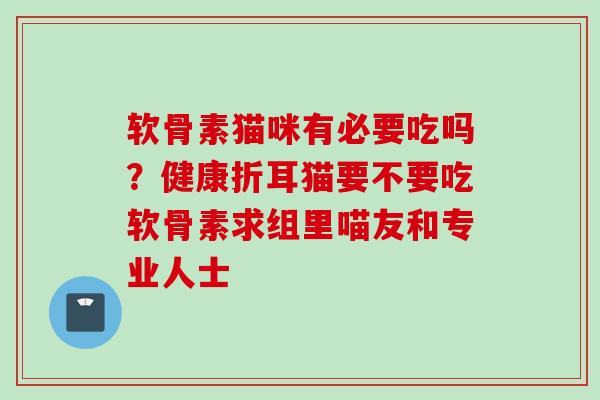 软骨素猫咪有必要吃吗？健康折耳猫要不要吃软骨素求组里喵友和专业人士