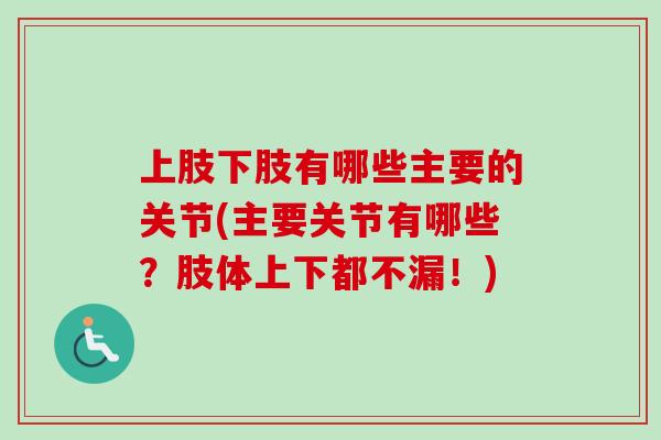 上肢下肢有哪些主要的关节(主要关节有哪些？肢体上下都不漏！)