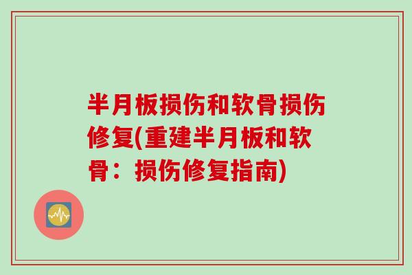 半月板损伤和软骨损伤修复(重建半月板和软骨：损伤修复指南)