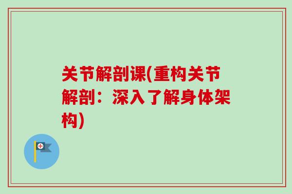 关节解剖课(重构关节解剖：深入了解身体架构)