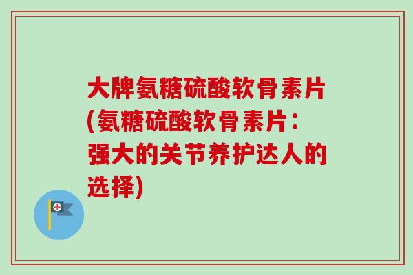 大牌氨糖硫酸软骨素片(氨糖硫酸软骨素片：强大的关节养护达人的选择)