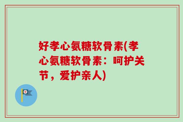 好孝心氨糖软骨素(孝心氨糖软骨素：呵护关节，爱护亲人)