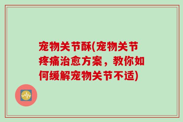 宠物关节酥(宠物关节疼痛治愈方案，教你如何缓解宠物关节不适)