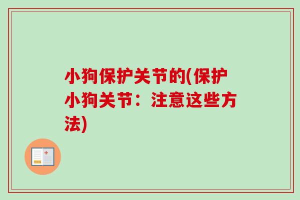 小狗保护关节的(保护小狗关节：注意这些方法)